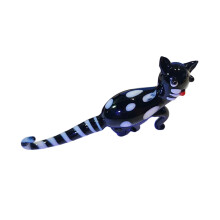 Vintage handgefertigte schwarze Katzenfigur aus Glas,