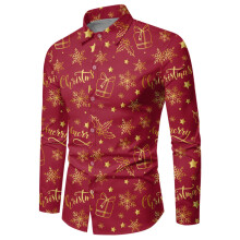 Christmas Shirt Men's Slim Fit Button-Up 3D Digital Print Hawaiian Style Brick Red XL