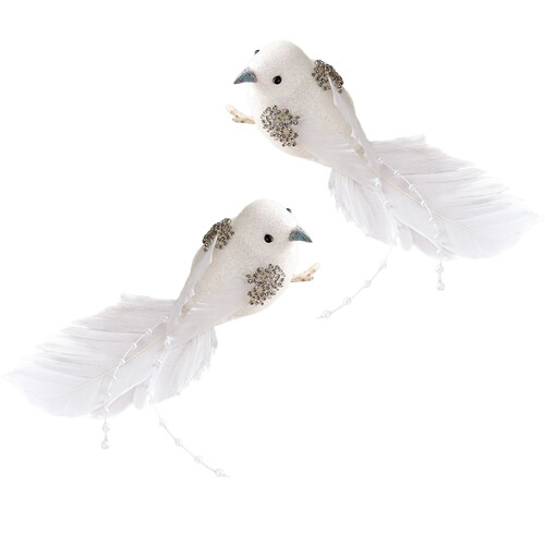 Décorations réalistes d'oiseaux à plumes blanches, 2 pièces,-B