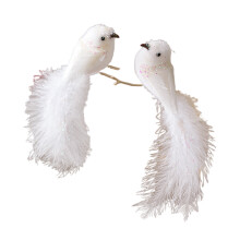 Oiseau artificiel blanc réaliste, 2 pièces, ornement d'arbre-UN