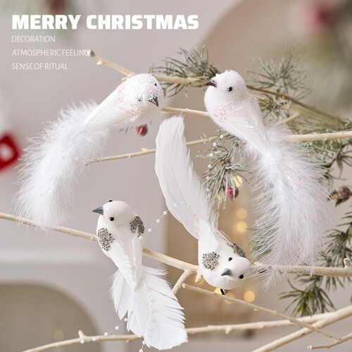 Décorations réalistes d'oiseaux à plumes blanches, 2 pièces,-B 1