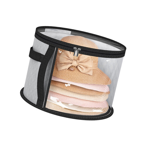 Round Brim Hat Storage Bucket with Handle Caps Organizer-Grey