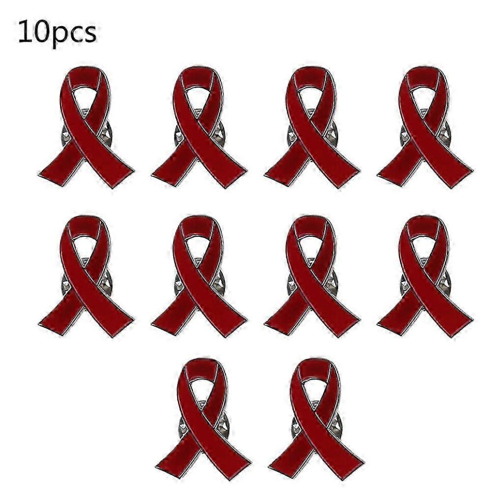 Kikidex (As Show, One Size) 10 Pcs Awareness Heart Disease Ribbon Enamel Lapel Pin Brooches Badges Hope Ribbon Brooch For Hiv/Aids Awareness Red