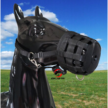 Heavy Duty Nylon Horse Grazing Muzzle with Comfort Lined Waffle Nylon Halter, S/M/L, Blue/Red/Black