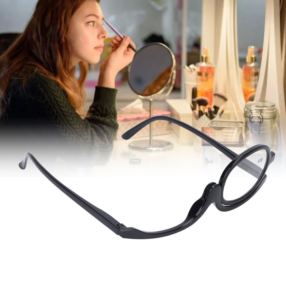 Flip Down Lens Makeup Glasses +2.00 Magnification Black Frame