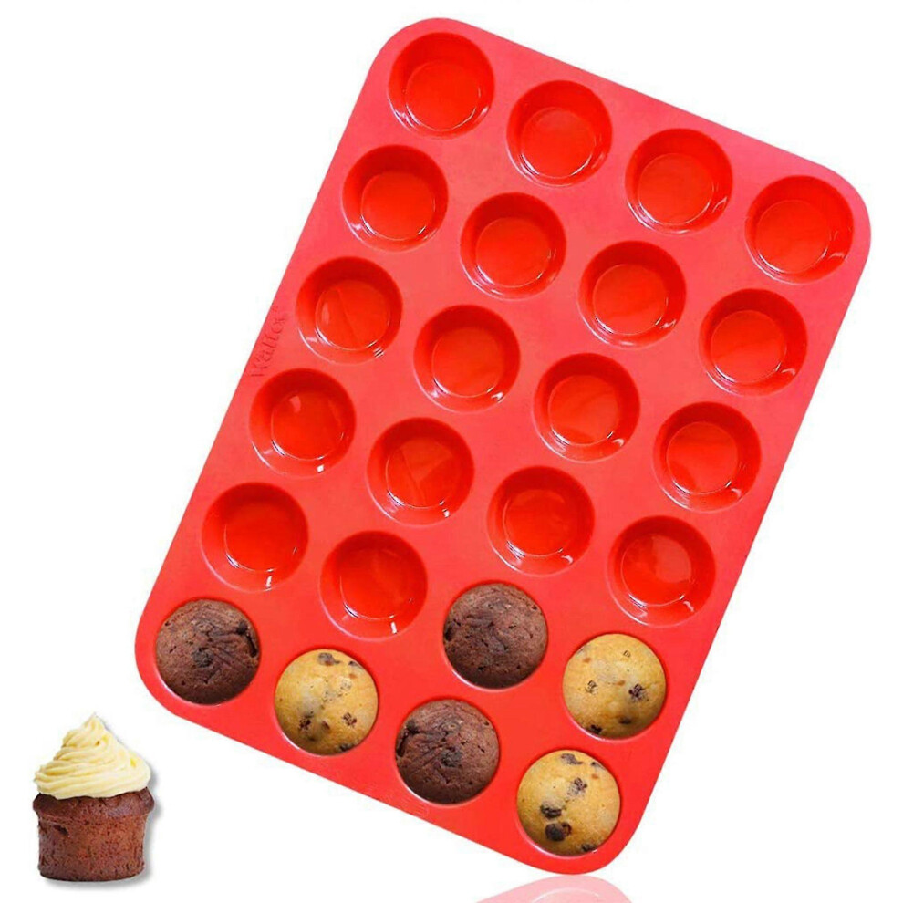 Kikidex (As Show, One Size) Nonstick Silicone Mini Muffin & Cupcake Baking Pan 24 Cups Bpa Free 100% Silicone & Dishwasher Safe Red