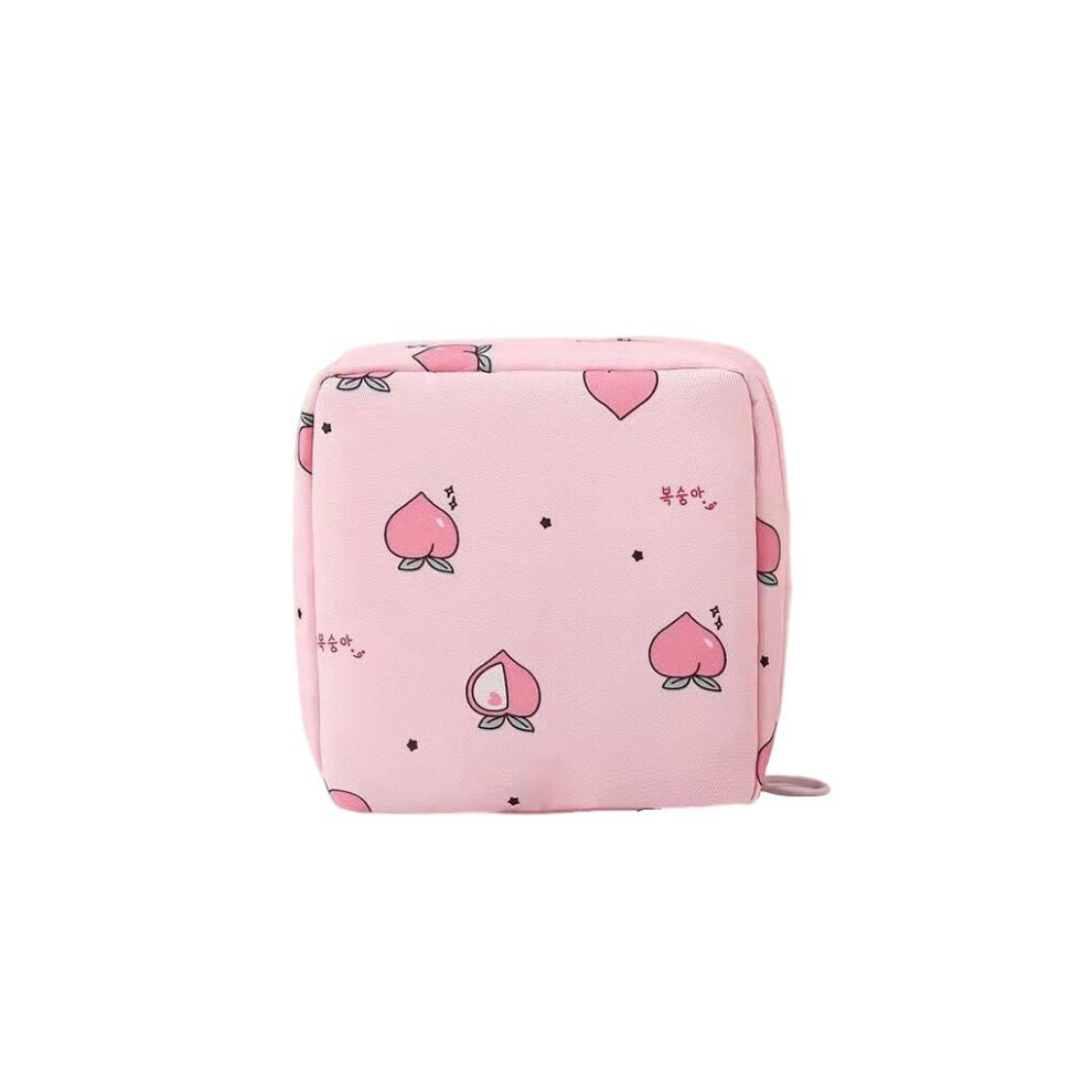 Storage Bag For Sanitary Napkin Pads And Tampons Portable Cartoon Style Pink Lightweight Cosmetic Pouch