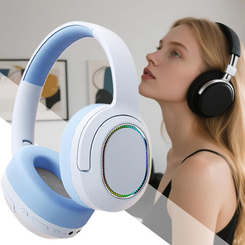 Work Headset Wireless Over-Ear Headset For Computer With Ergonomic Fit Foldable Lightweight Earpiece Blue 1