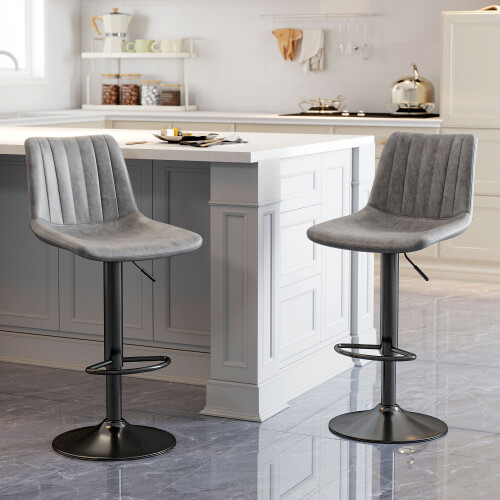 Homcom HOMCOM Bar Stools Set of 2 Adjustable Swivel Bar Chairs with Backrest Grey