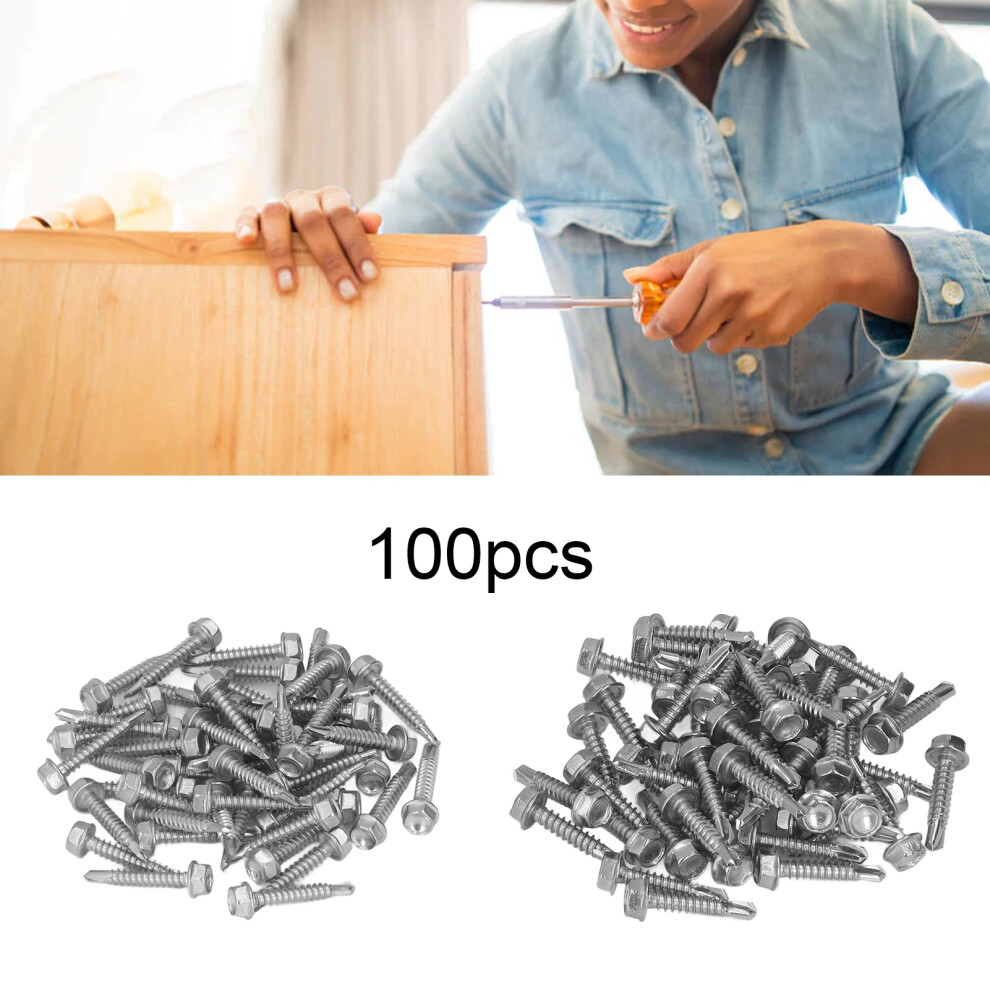 100Pcs Stainless Steel Hex Washer Screws 4.2X25mm & 4.8X25mm 9481357417207