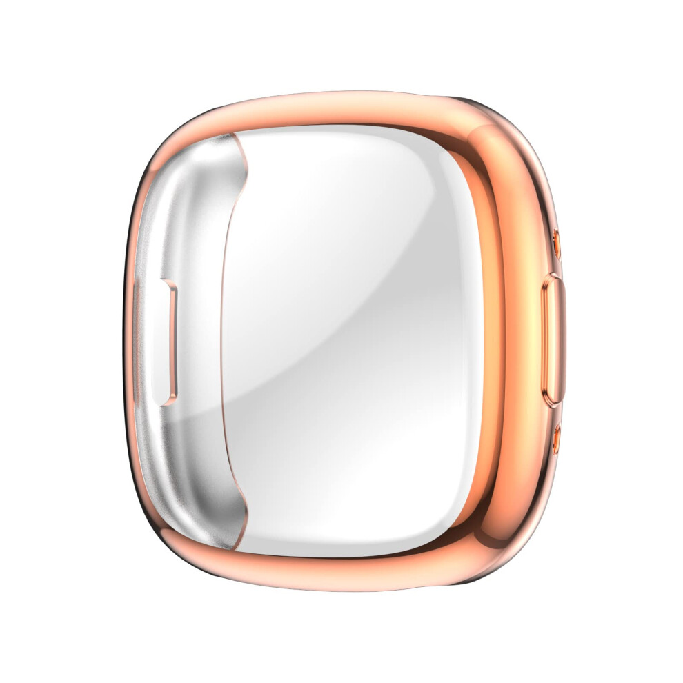 Case For Fitbit Versa 4 / Fitbit Sense 2 With Built-In Screen Protector, Anti-Scratch Electroplated Soft Tpu, Rose Gold 9339159945254