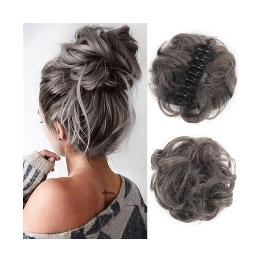 Unisex Bun Hair Piece Synthetic Chignon Clip-In Messy Bun Wavy Curly Ponytail Extension Dimgray For Women
