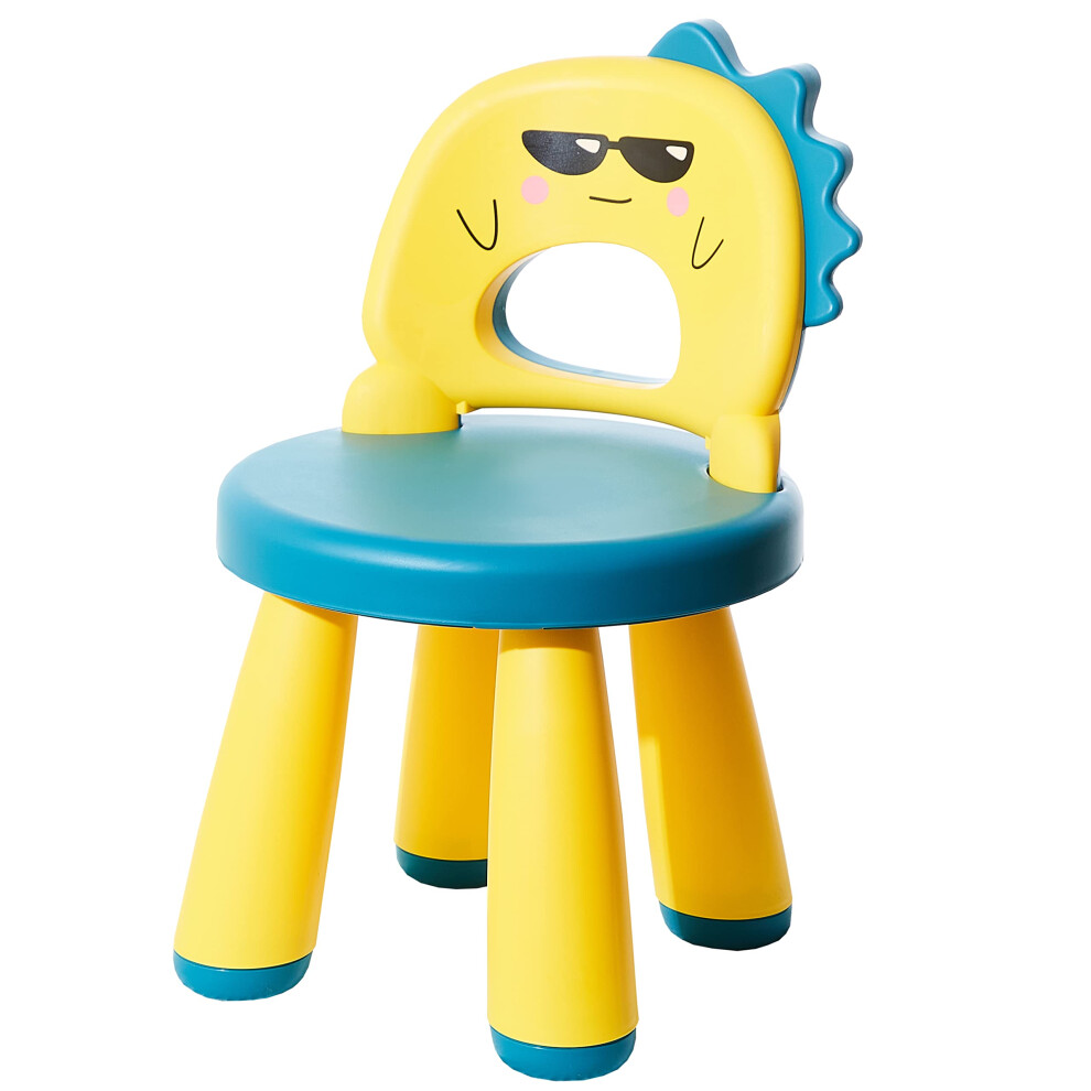 Plastic Baby Chair For Toddlers 2-6 Years Old, Lightweight Sturdy Ergonomic Seat, Easy To Clean, Dinosaur Design, Yellow-image-OPC-PMPCH75-NEW