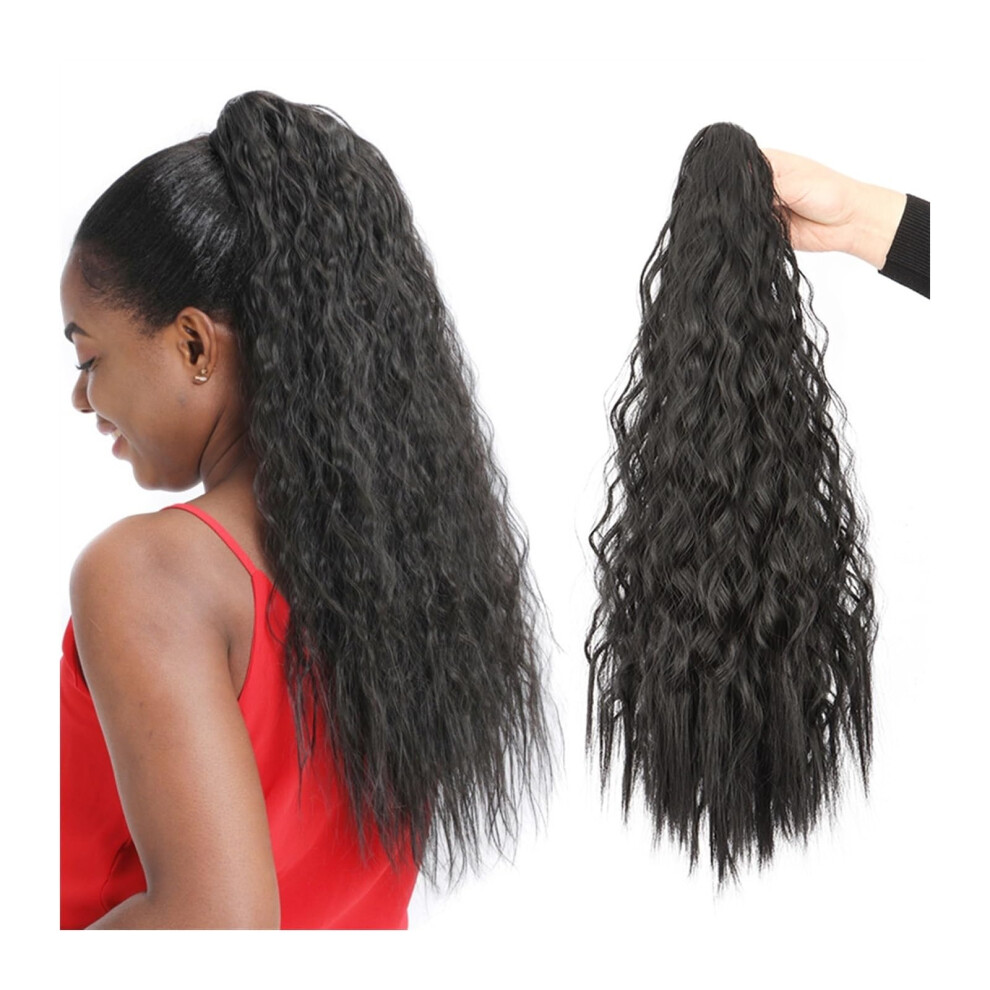 Ponytail Extension 22 Inch Synthetic Afro Kinky Curly, Heat Resistant Claw Clip Hairpiece For Women Black Brown
