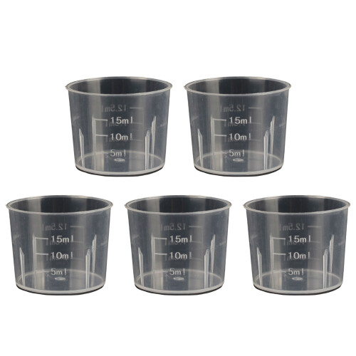 Pack of 5 Plastic Graduated Measuring Beaker Clear Liquid-15 ml