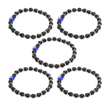 5 Stück Blaue Glas-Amulett-Armbänder mit bösem Blick, 6 mm schwarze dehnbare Perlenkette