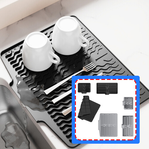 Dish Drying Silicone Mat With Drainage Channel Heat-Black 1 1