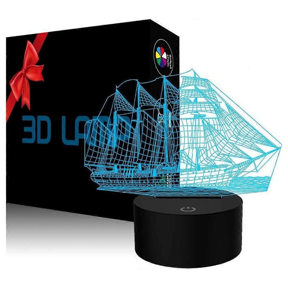 Kikidex (As Show, One Size) Ship Boat 3D Lamp Optical Illusion Night For Baby Nursery 7 Changing Color Toys Gift Light