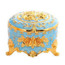 Elegant Retro Enamel Trinket Case For Home Decoration-Sky Blue.