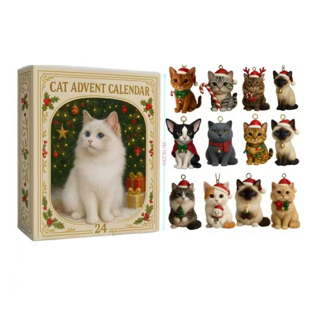 Calendrier De L'Avent Chat Suspendu 24 Compartiments – Déco De Noël Acrylique 2D Pour Petits Et Grands