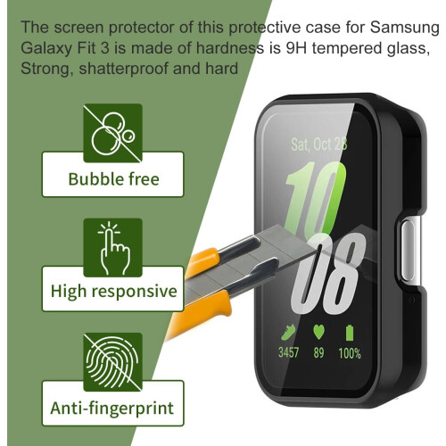 Screen Protector for Samsung Galaxy Fit 3 Full Coverage Tempered Glass Anti-Scratch Watch Screen Protector Black 1 Pack 2