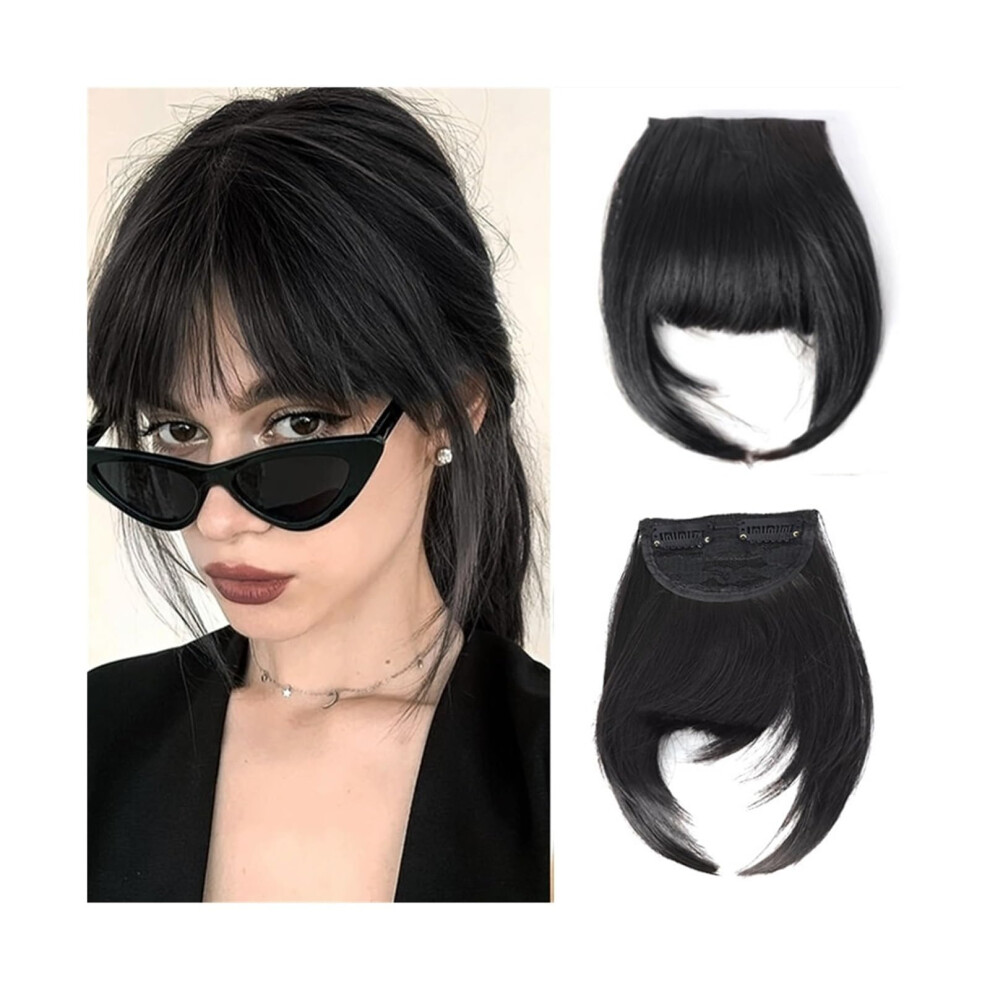 Clip In Bangs Synthetic Hair Clip In Extensions Fringe Bangs Blunt 1B For Women Daily Use