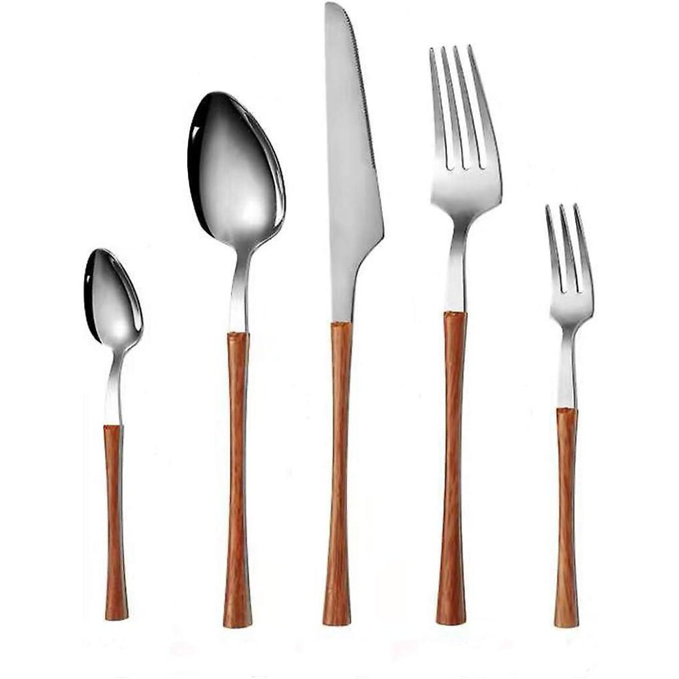 Kikidex (As Show, One Size) 20-Piece Wood Sliver Silverware Set With Small Waist Handle, Stainless Steel Flatware Sets For 4, Cutlery Utensil Tablew