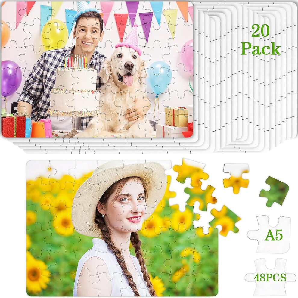 Kikidex (As Show, One Size) 20 Sheets Blank Sublimation Jigsaw Puzzle Blank Puzzle Diy Heat Press Transfer Puzzle Sublimation Custom Jigsaw Pu White