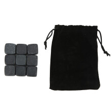 9 Stück Basalt-Whiskey-Steine-Set mit Aufbewahrungstasche zum Kühlen von Getränken