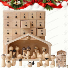 The Rescuer–Nativity Advent Calendar 25-Drawer Wooden Chest,30-Piece Keepsake Figurine Set for Family, Heirloom Religious Gift