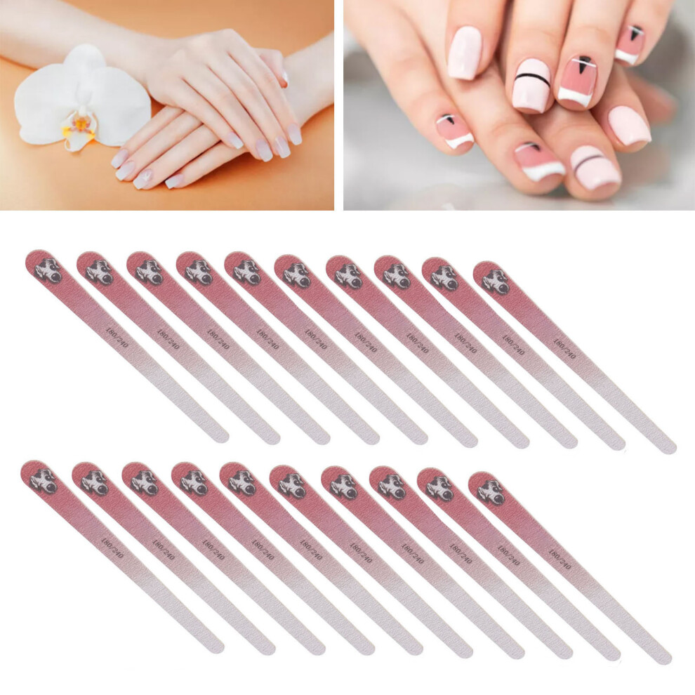 Versatile 20pcs Pink Nail Files Washable 180/240 Grit for Various Nails