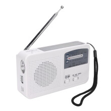 Notfall-Solarradio mit LED-Licht, Kurbel, USB, Weiß