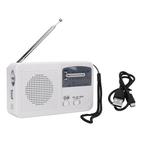 Notfall-Solarradio mit LED-Licht, Kurbel, USB, Weiß 1