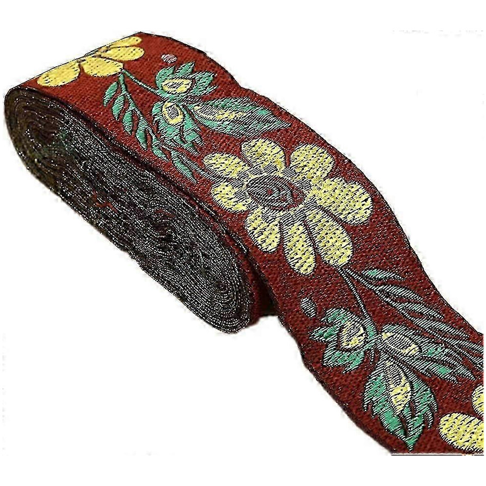 Kikidex (As Show, One Size) 7 Meters Sunflower Jacquard Ribbon Floral Embroidered Woven Trim Vintage Fabric (Brown)_A Brown