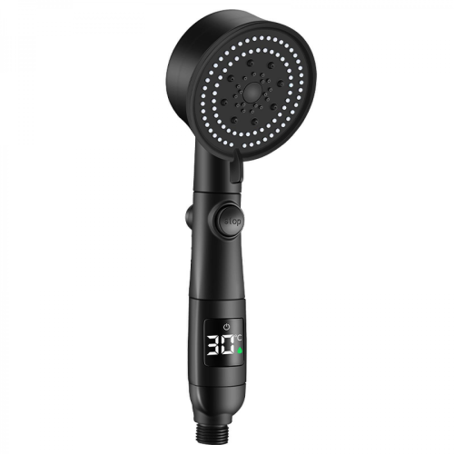 High-Pressure Handheld Shower Head with LCD Temperature Display, 5 Spray Modes, Water-Saving Design, Pause Function, Easy Installation