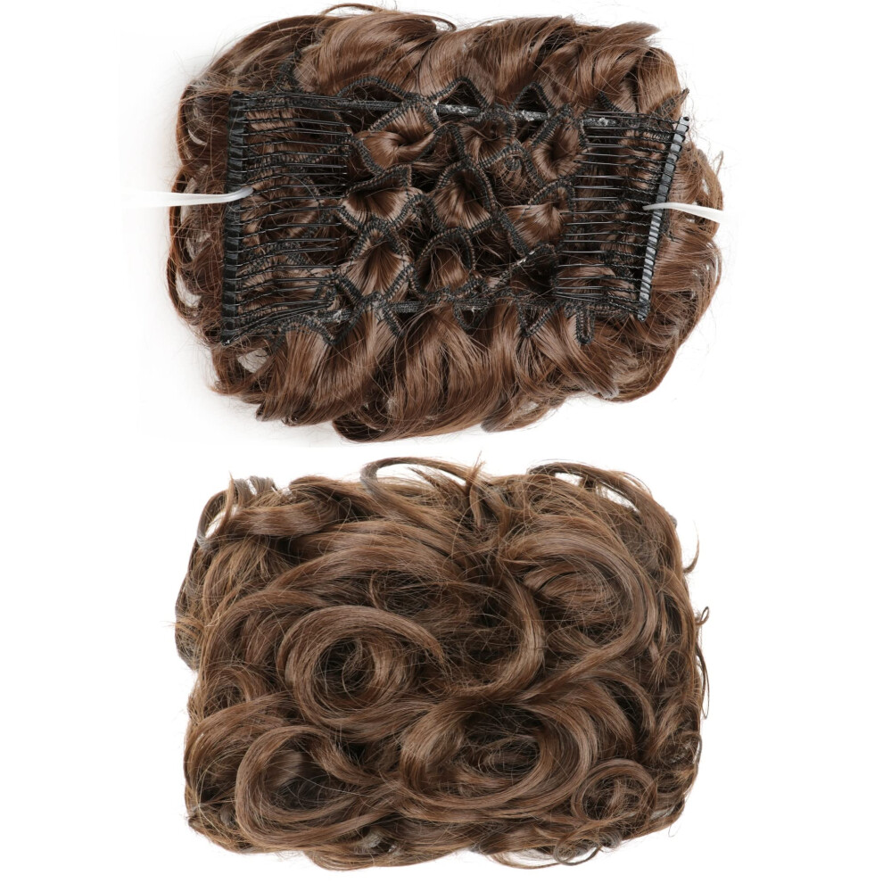 Unisex Human Hair Messy Bun Extension Chignon Ponytail Hairpiece With Comb Clips Color Q8 8 Scrunchie Updo Synthetic Curly Hair