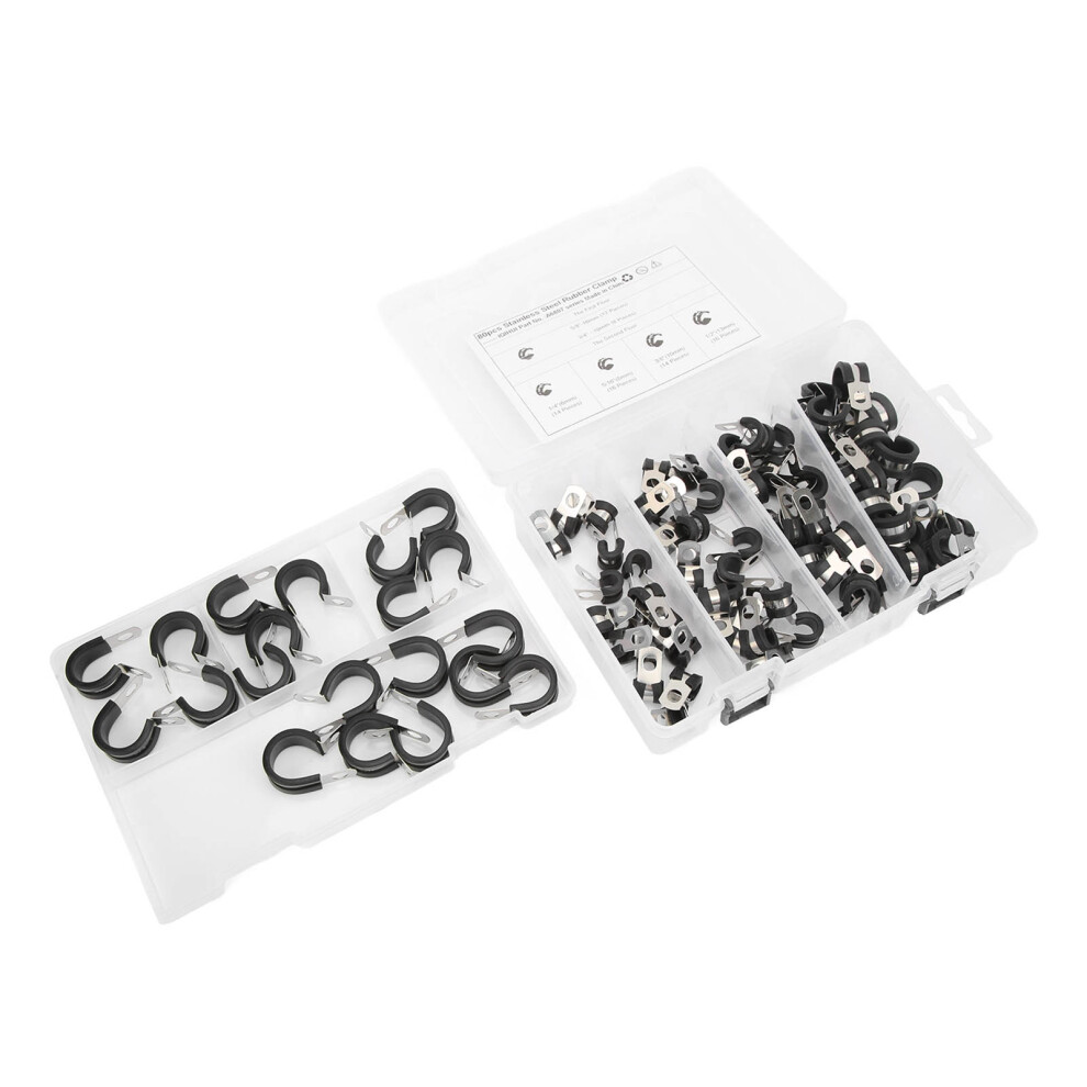 80Pcs Cable Clamps Set 1/4In-3/4In Stainless Steel & Rubber 3071357445445