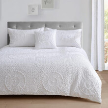 (White, Single) Pinsonic Floral Duvet Cover Set – Embossed Medallion Design, Ultra Soft & Lightweight Bedding – Elegant Minimalist Look, Easy Care
