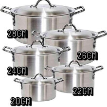 (20cm-28cm) 5PC Aluminum Casserole Cooking pots Soup Pots Cookware 5pc set Handles Oil Frying Pasta Aesthetic Kitchen with Lid Stockpot