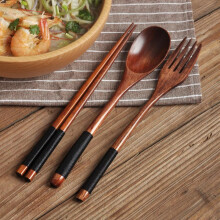 (black, 3 Counts/set) Wooden Tableware Set, 3 Counts/set Including Spoon, Chopsticks & Fork Set, Handmade Household Tableware, Kitchen Utensils