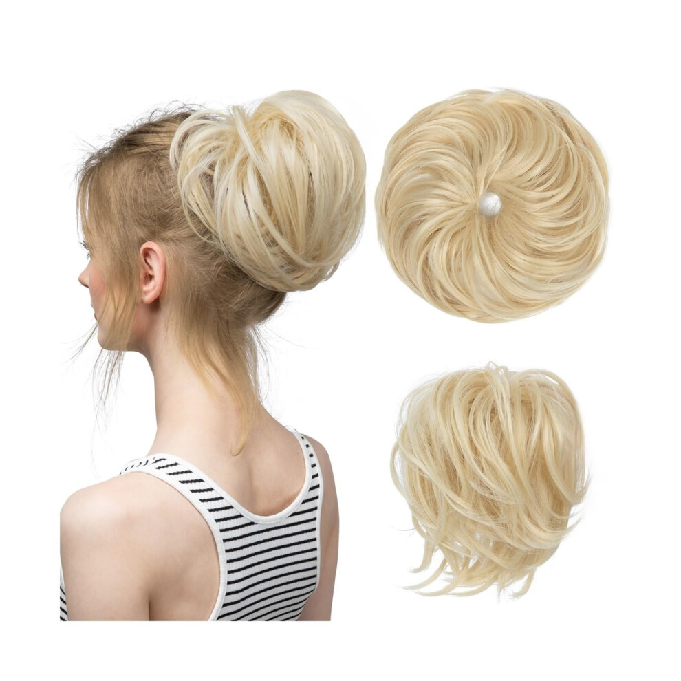 Unisex Messy Bun Hair Synthetic Elastic Donut Hairpiece For Women Chignon Updo Curly Scrunchie Band Beach Blonde