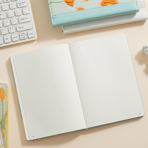 Thread Stitched Binding Planner Notebook With-yellow tulips 2
