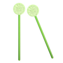 8Pcs Green Glass Drink Stirrers with Lemon Decoration for Bar & Party