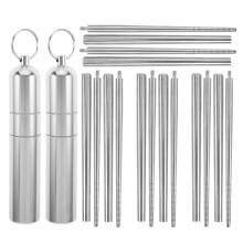4Sets Reusable Stainless Steel Folding Chopsticks with Case for Hiking