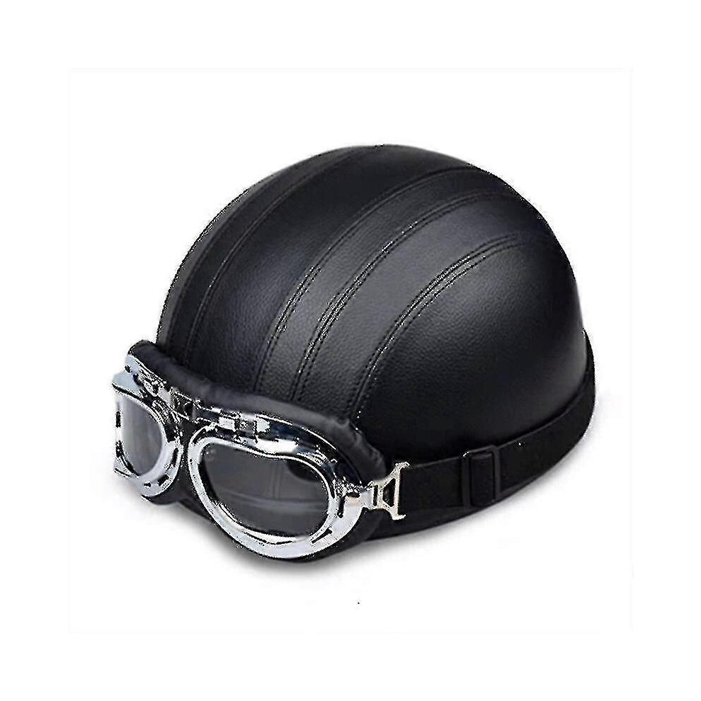 Kikidex (As Show, One Size) Retro Motorcycle Leather Half Helmet With Goggles Jsir
