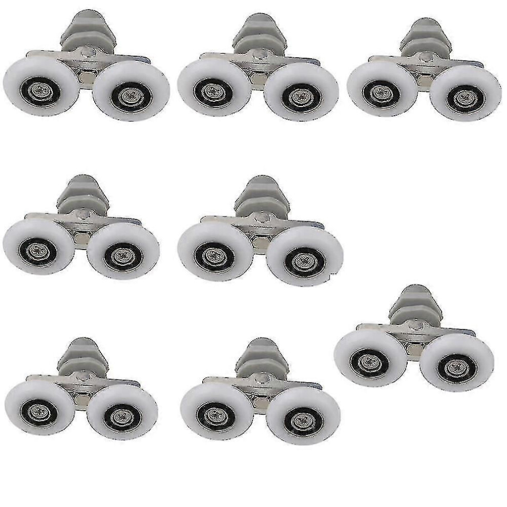 Kikidex (As Show, One Size) Shower Door Wheels, 8Pcs Double Twin Top / Bottom Shower Door Rollers / Runners / Pulleys / Wheels Bathroom Replacement Parts