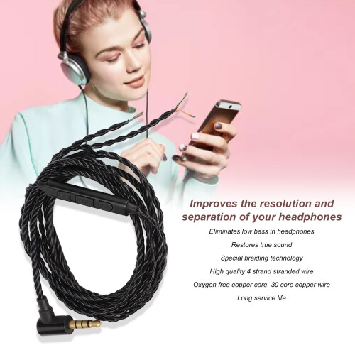 Cable de auriculares de 4 núcleos OFC, negro, con micrófono, 120 cm 2