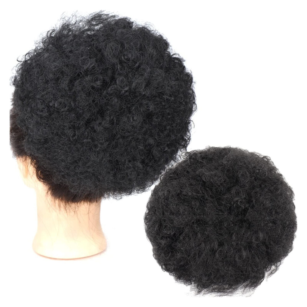 Unisex Black Messy Bun Hair Afro Puff Drawstring Ponytail Synthetic Short Kinky Curly Hair Afro Bun Extension 12 Inch Natural