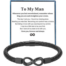 (As show, 8.5 inch) To My Man Bracelet for Boyfriend Husband Mens Infinity Leather Bracelets Valentine Birthday Fathers Day Christmas Gifts for Him