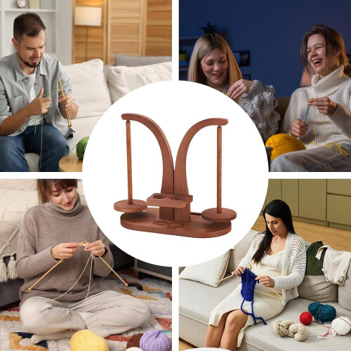 Magnetic Wool Bobbin Rotary Double Spindle Crocheting Tool For Handwork Brown 2